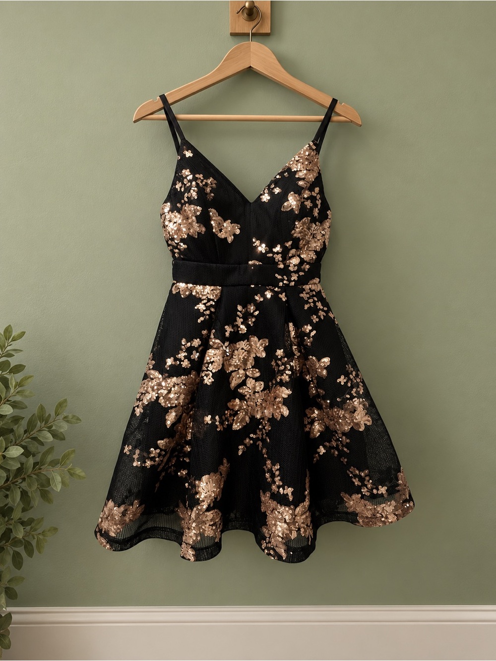 Fashion Nova Farrah Fit & Flare Sequin Mini Dress | Rose Gold Detail | XS